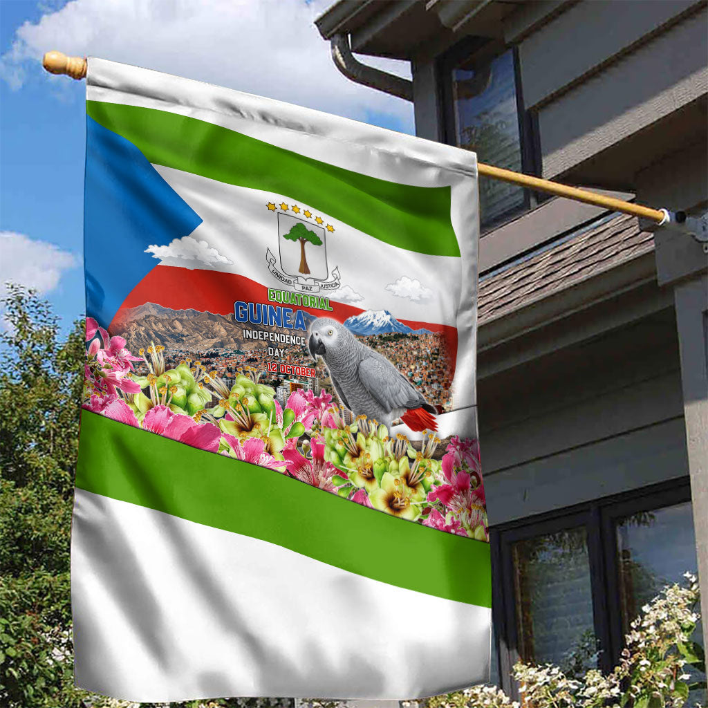 Equatorial Guinea Independence Day Parrot Garden Flag Patriotic Flag Coat Of Arms Tropical Floral