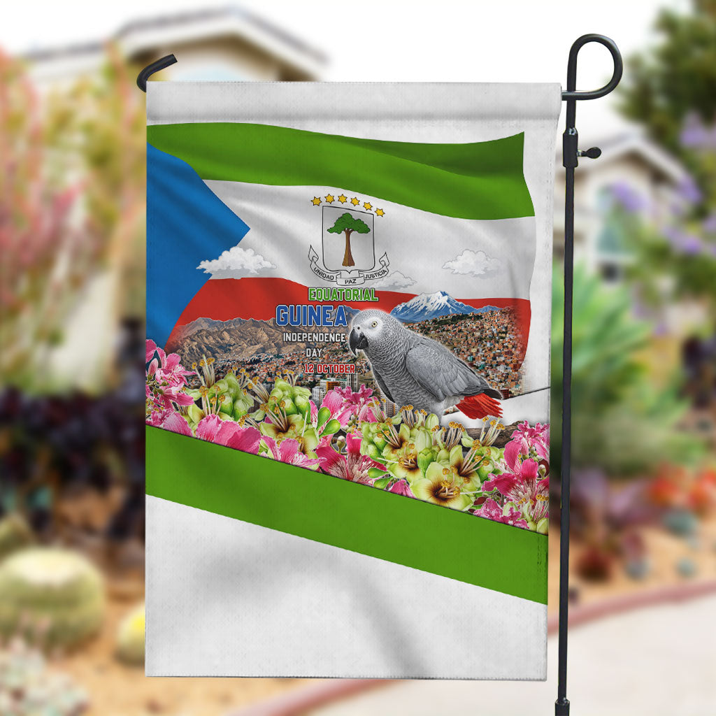 Equatorial Guinea Independence Day Parrot Garden Flag Patriotic Flag Coat Of Arms Tropical Floral