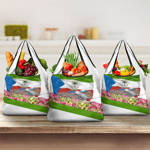 Equatorial Guinea Independence Day Parrot Grocery Bag Patriotic Flag Coat Of Arms Tropical Floral