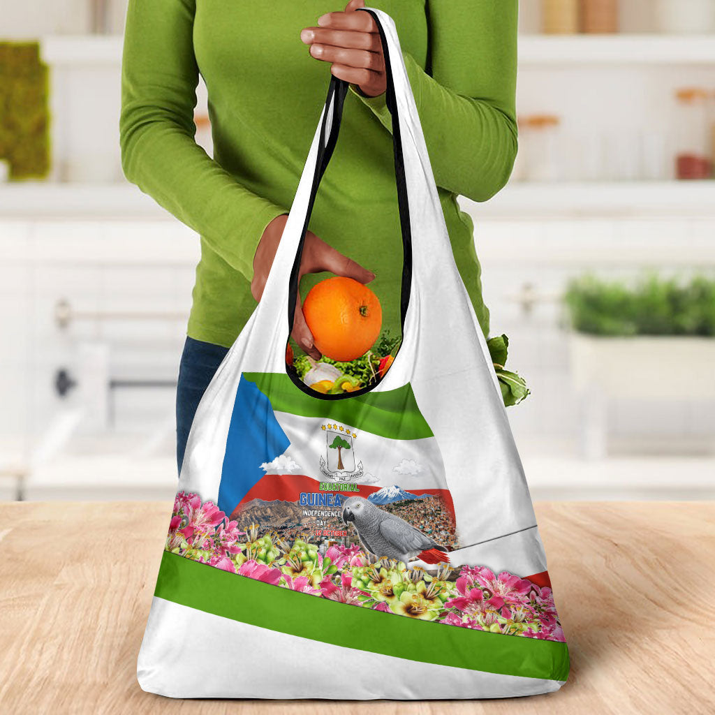 Equatorial Guinea Independence Day Parrot Grocery Bag Patriotic Flag Coat Of Arms Tropical Floral