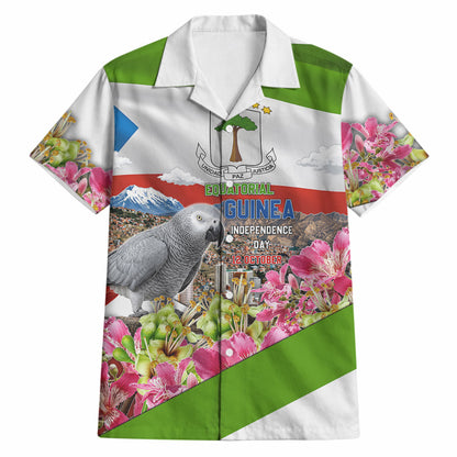 Equatorial Guinea Independence Day Parrot Hawaiian Shirt Patriotic Flag Coat Of Arms Tropical Floral