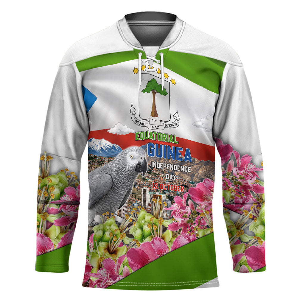 Equatorial Guinea Independence Day Parrot Hockey Jersey Patriotic Flag Coat Of Arms Tropical Floral