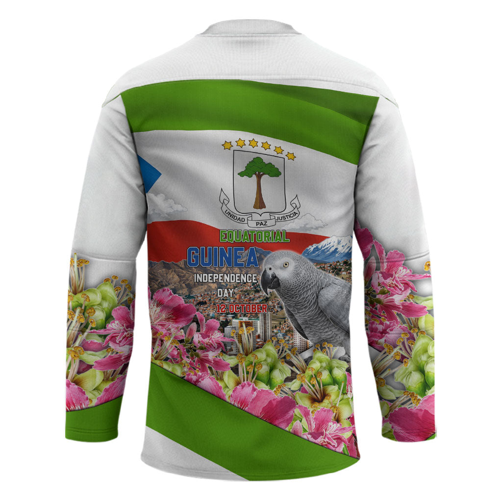 Equatorial Guinea Independence Day Parrot Hockey Jersey Patriotic Flag Coat Of Arms Tropical Floral