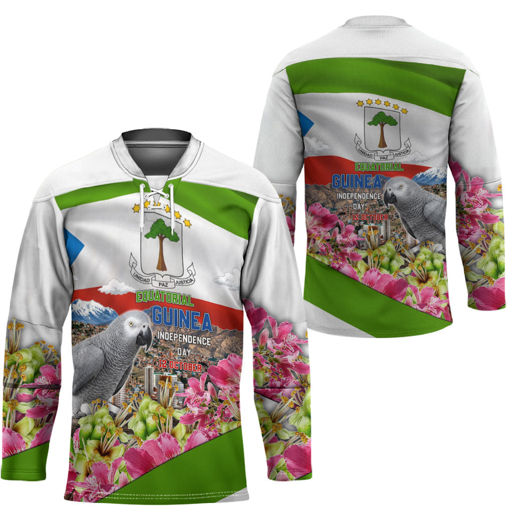 Equatorial Guinea Independence Day Parrot Hockey Jersey Patriotic Flag Coat Of Arms Tropical Floral