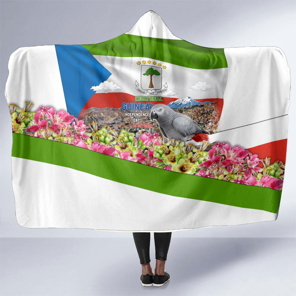 Equatorial Guinea Independence Day Parrot Hooded Blanket Patriotic Flag Coat Of Arms Tropical Floral