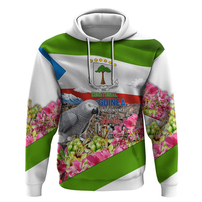 Equatorial Guinea Independence Day Parrot Hoodie Patriotic Flag Coat Of Arms Tropical Floral