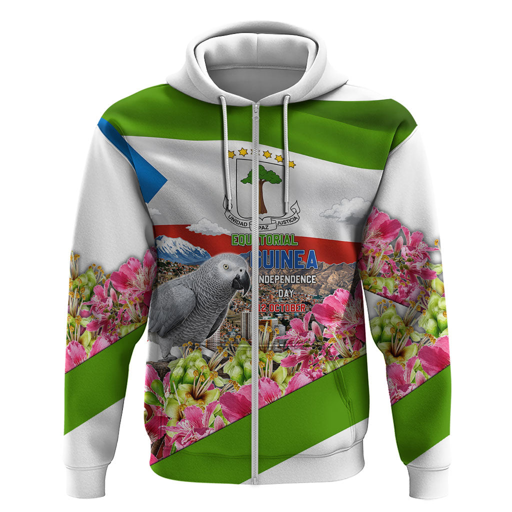 Equatorial Guinea Independence Day Parrot Hoodie Patriotic Flag Coat Of Arms Tropical Floral