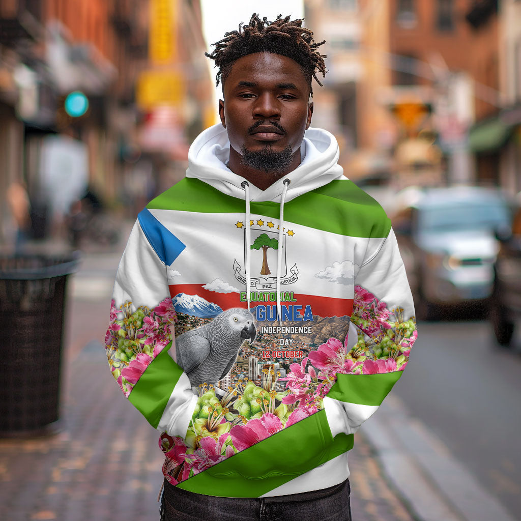 Equatorial Guinea Independence Day Parrot Hoodie Patriotic Flag Coat Of Arms Tropical Floral