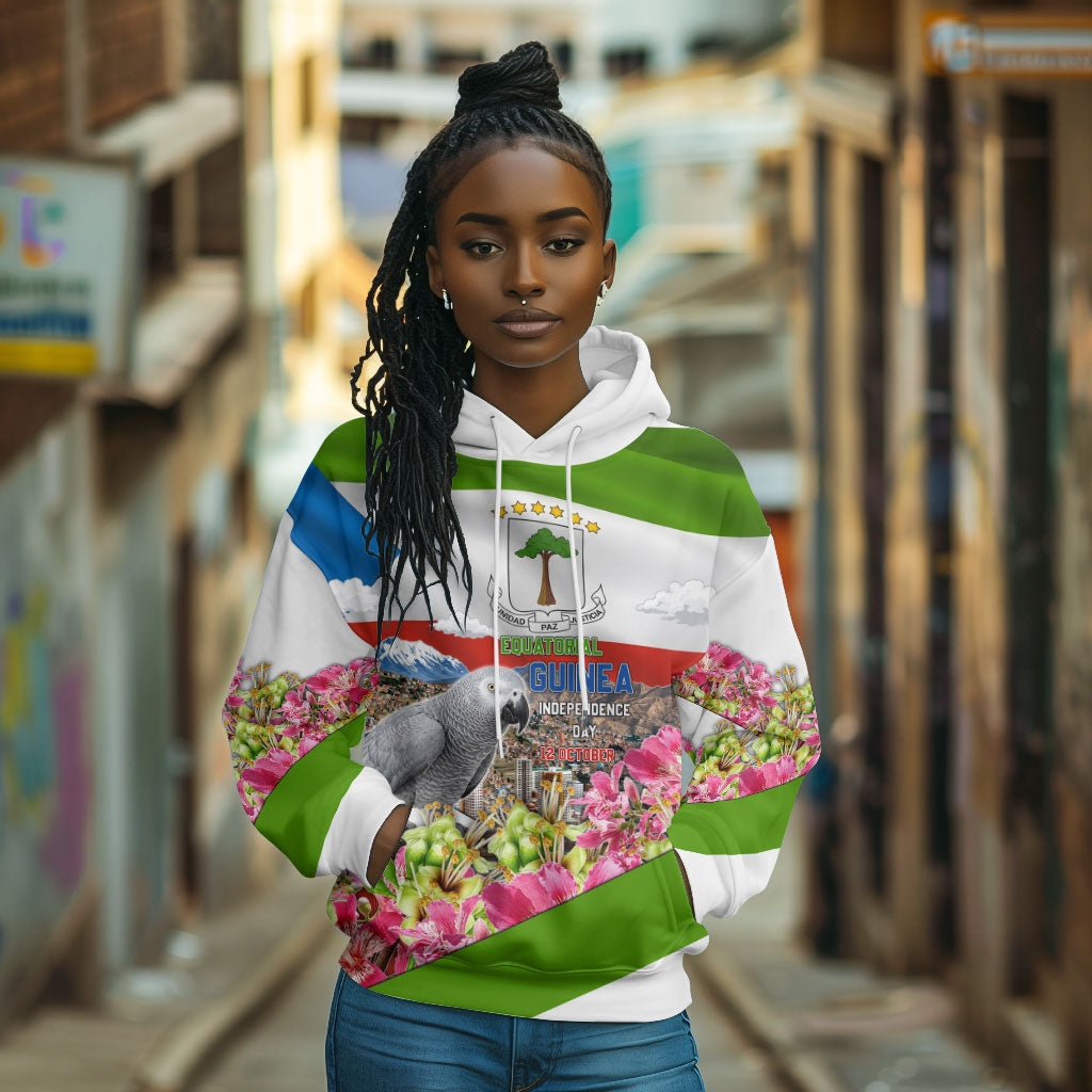 Equatorial Guinea Independence Day Parrot Hoodie Patriotic Flag Coat Of Arms Tropical Floral