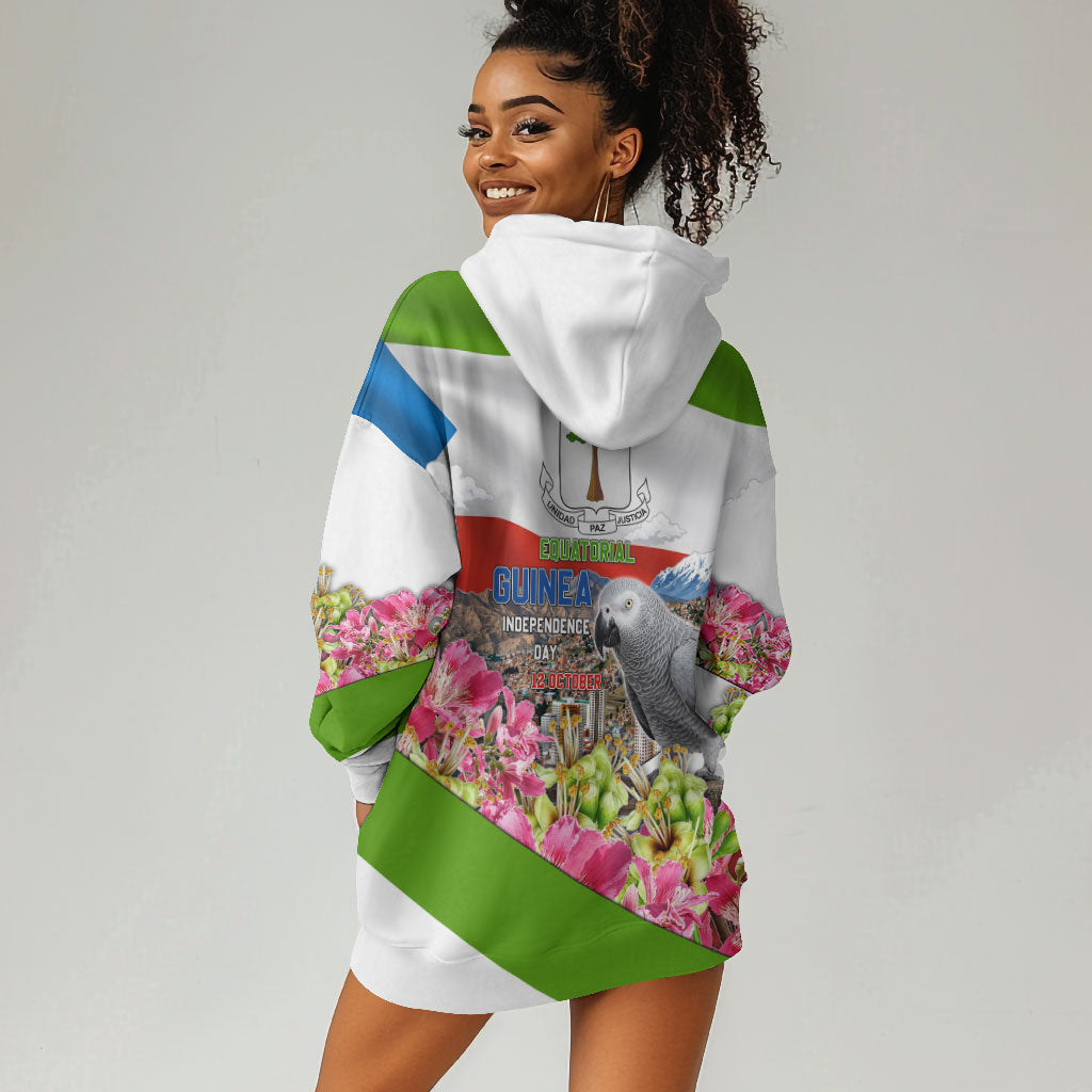 Equatorial Guinea Independence Day Parrot Hoodie Dress Patriotic Flag Coat Of Arms Tropical Floral