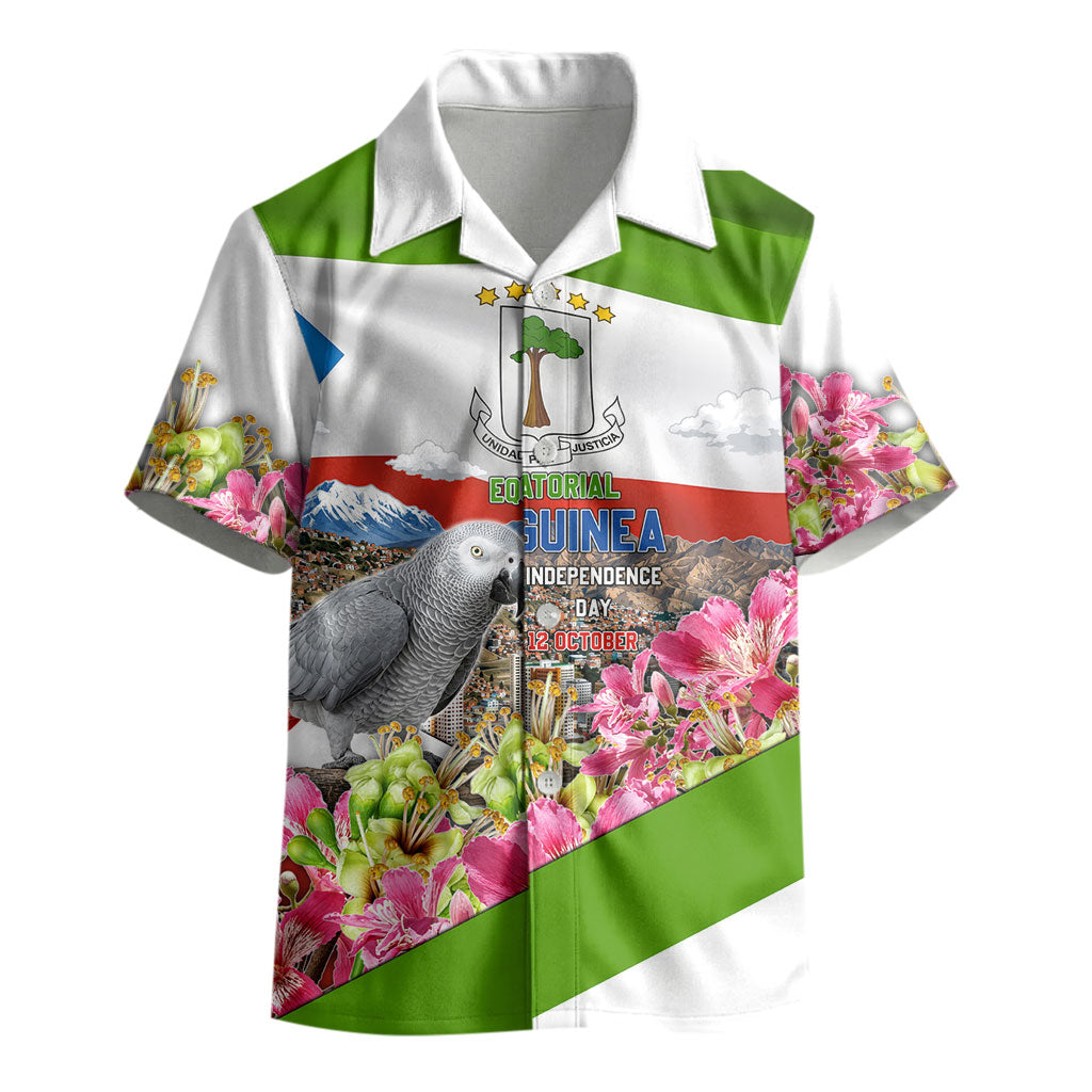 Equatorial Guinea Independence Day Parrot Kid Hawaiian Shirt Patriotic Flag Coat Of Arms Tropical Floral