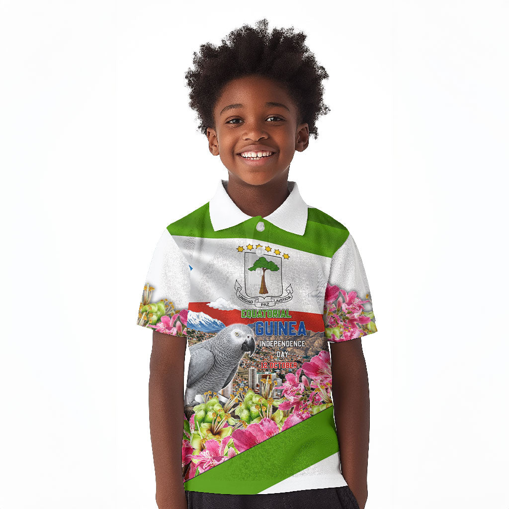 Equatorial Guinea Independence Day Parrot Kid Polo Shirt Patriotic Flag Coat Of Arms Tropical Floral