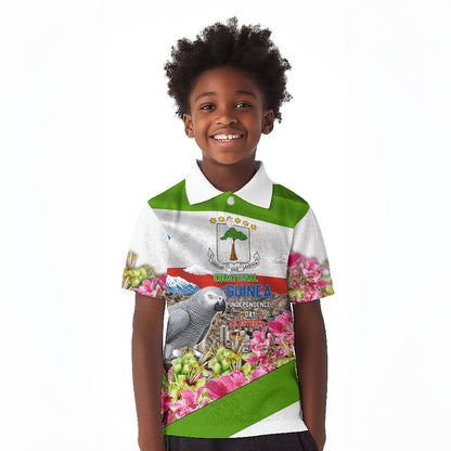 Equatorial Guinea Independence Day Parrot Kid Polo Shirt Patriotic Flag Coat Of Arms Tropical Floral