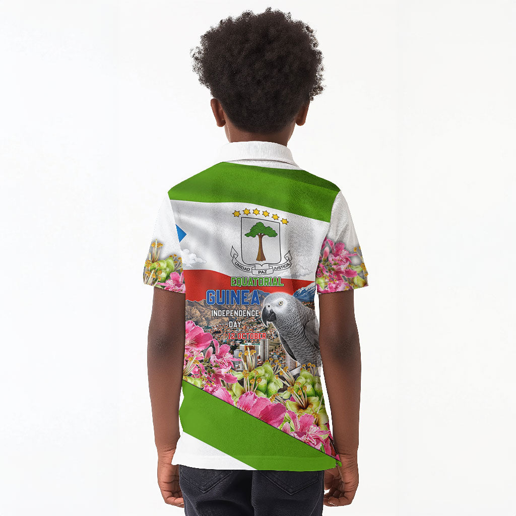 Equatorial Guinea Independence Day Parrot Kid Polo Shirt Patriotic Flag Coat Of Arms Tropical Floral