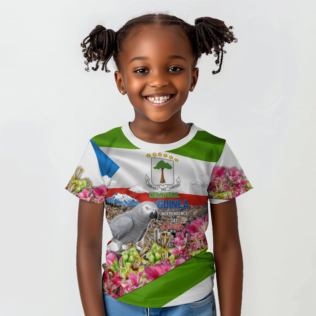Equatorial Guinea Independence Day Parrot Kid T shirt Patriotic Flag Coat Of Arms Tropical Floral