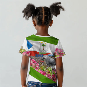 Equatorial Guinea Independence Day Parrot Kid T shirt Patriotic Flag Coat Of Arms Tropical Floral