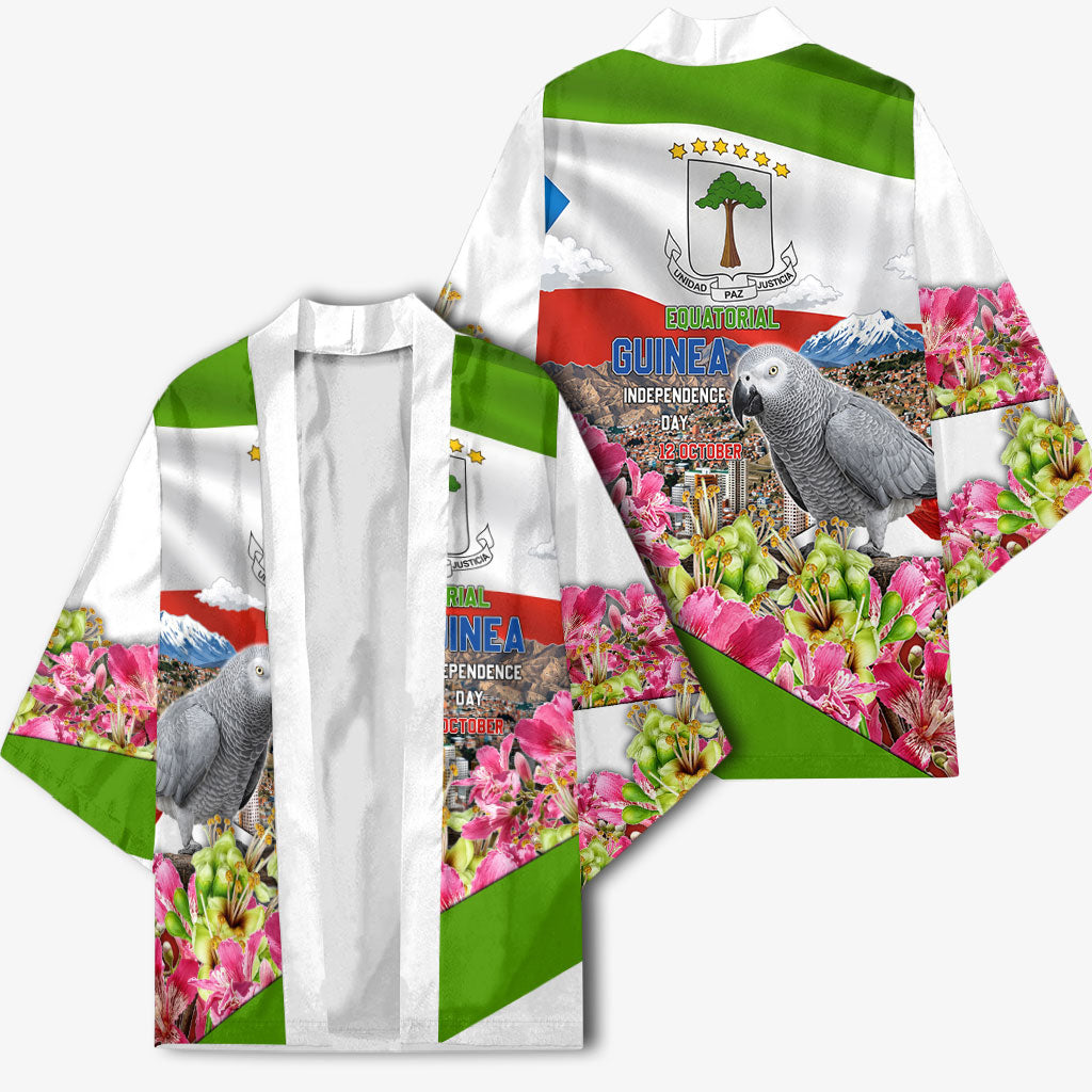 Equatorial Guinea Independence Day Parrot Kimono Patriotic Flag Coat Of Arms Tropical Floral