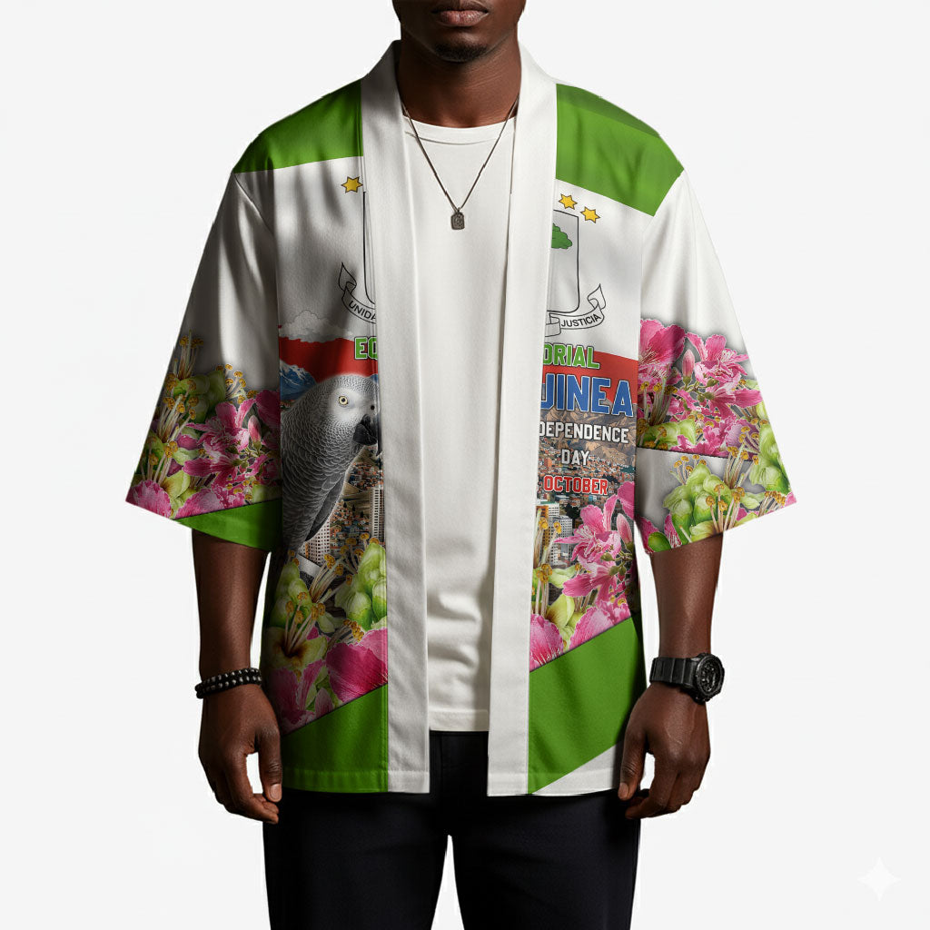 Equatorial Guinea Independence Day Parrot Kimono Patriotic Flag Coat Of Arms Tropical Floral