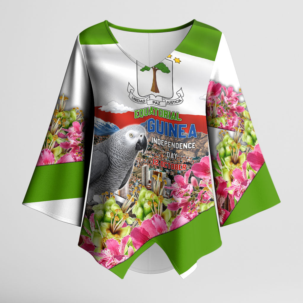 Equatorial Guinea Independence Day Parrot Kimono Sleeve Blouse Patriotic Flag Coat Of Arms Tropical Floral