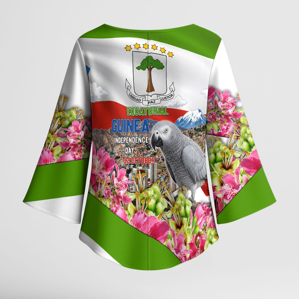 Equatorial Guinea Independence Day Parrot Kimono Sleeve Blouse Patriotic Flag Coat Of Arms Tropical Floral