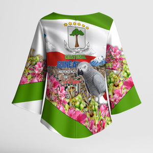 Equatorial Guinea Independence Day Parrot Kimono Sleeve Blouse Patriotic Flag Coat Of Arms Tropical Floral