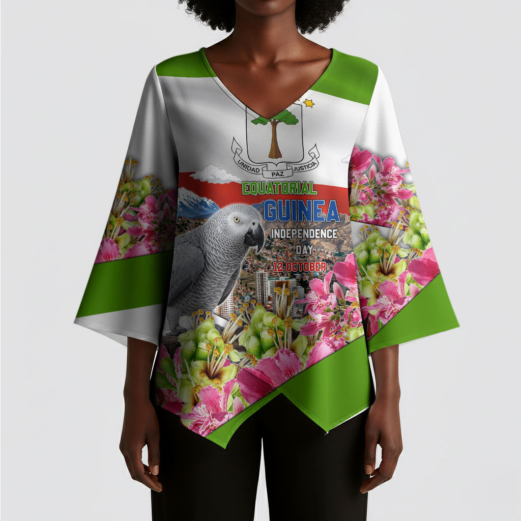Equatorial Guinea Independence Day Parrot Kimono Sleeve Blouse Patriotic Flag Coat Of Arms Tropical Floral