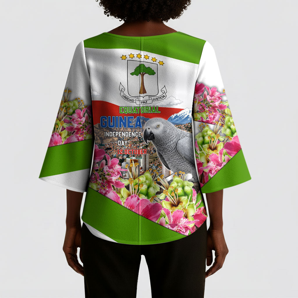 Equatorial Guinea Independence Day Parrot Kimono Sleeve Blouse Patriotic Flag Coat Of Arms Tropical Floral