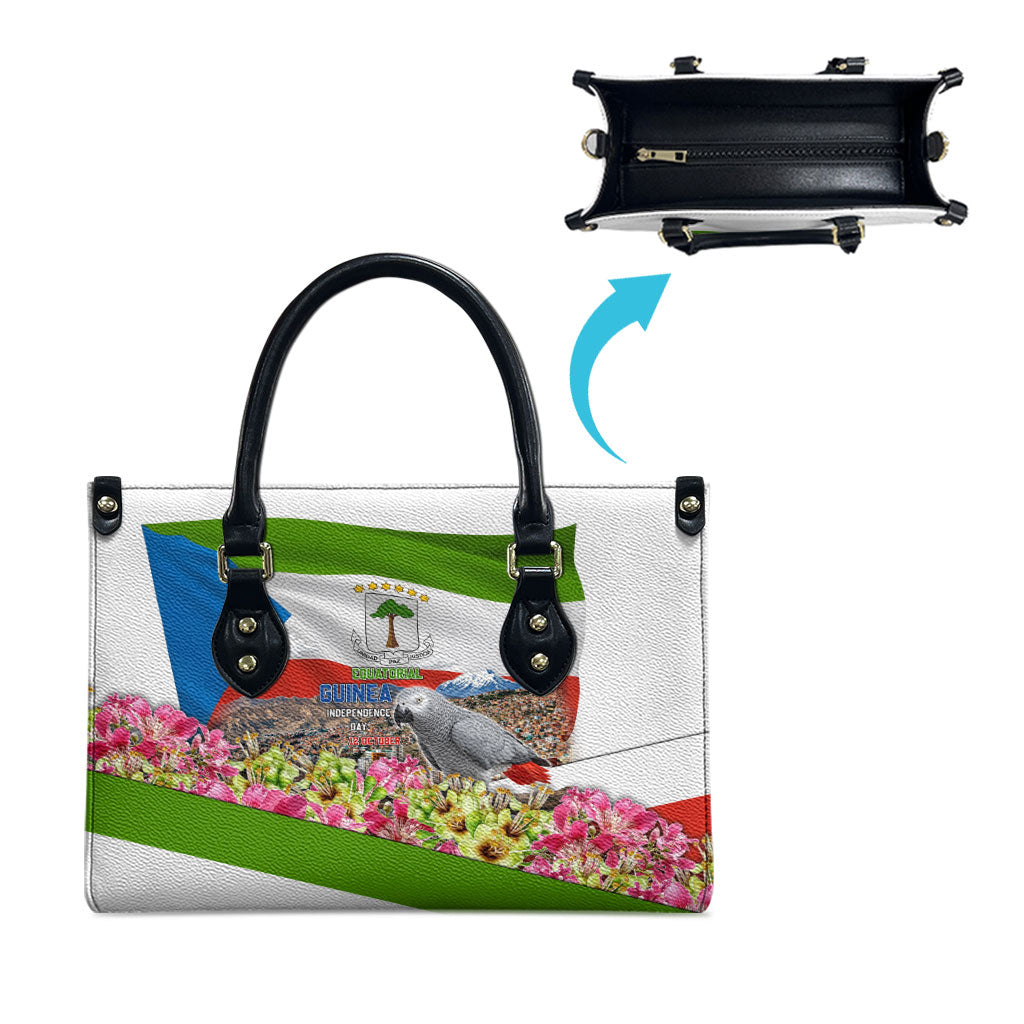 Equatorial Guinea Independence Day Parrot Leather Bag Patriotic Flag Coat Of Arms Tropical Floral
