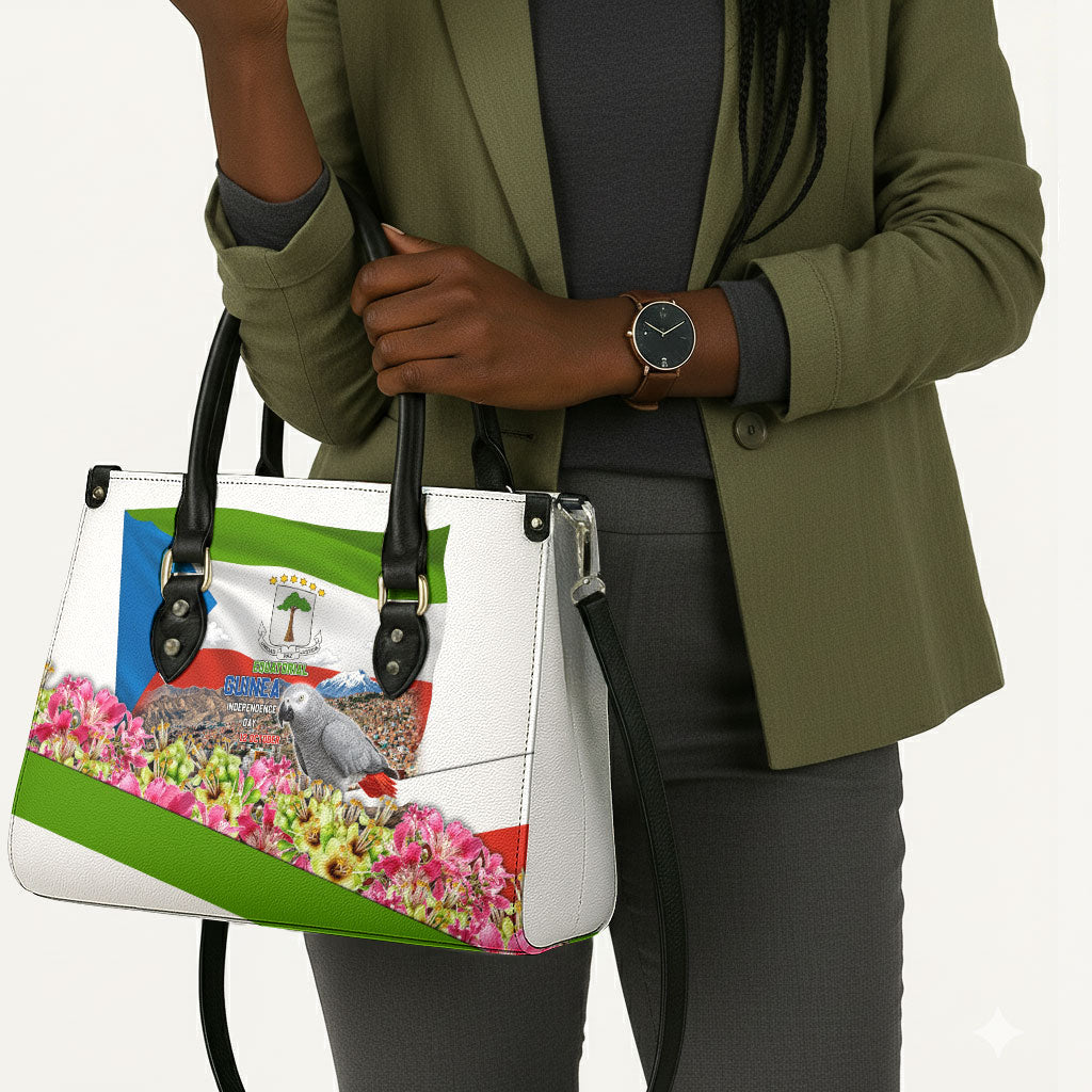 Equatorial Guinea Independence Day Parrot Leather Bag Patriotic Flag Coat Of Arms Tropical Floral