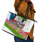 Equatorial Guinea Independence Day Parrot Leather Tote Bag Patriotic Flag Coat Of Arms Tropical Floral