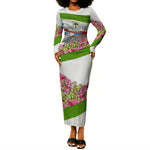 Equatorial Guinea Independence Day Parrot Long Sleeve Bodycon Dress Patriotic Flag Coat Of Arms Tropical Floral