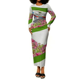 Equatorial Guinea Independence Day Parrot Long Sleeve Bodycon Dress Patriotic Flag Coat Of Arms Tropical Floral