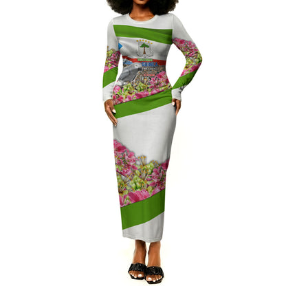 Equatorial Guinea Independence Day Parrot Long Sleeve Bodycon Dress Patriotic Flag Coat Of Arms Tropical Floral