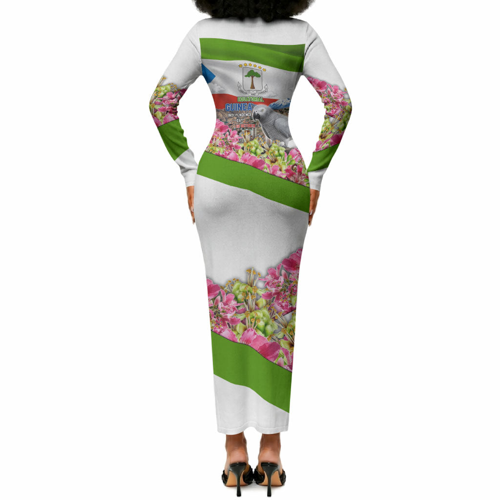 Equatorial Guinea Independence Day Parrot Long Sleeve Bodycon Dress Patriotic Flag Coat Of Arms Tropical Floral