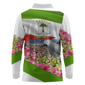 Equatorial Guinea Independence Day Parrot Long Sleeve Polo Shirt Patriotic Flag Coat Of Arms Tropical Floral