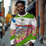 Equatorial Guinea Independence Day Parrot Long Sleeve Shirt Patriotic Flag Coat Of Arms Tropical Floral