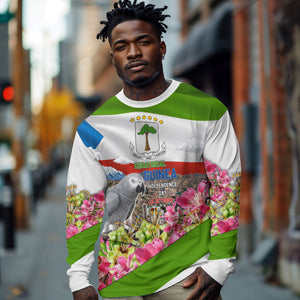 Equatorial Guinea Independence Day Parrot Long Sleeve Shirt Patriotic Flag Coat Of Arms Tropical Floral