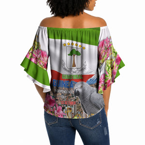Equatorial Guinea Independence Day Parrot Off Shoulder Wrap Waist Top Patriotic Flag Coat Of Arms Tropical Floral