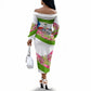 Equatorial Guinea Independence Day Parrot Off The Shoulder Long Sleeve Dress Patriotic Flag Coat Of Arms Tropical Floral