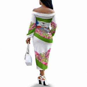 Equatorial Guinea Independence Day Parrot Off The Shoulder Long Sleeve Dress Patriotic Flag Coat Of Arms Tropical Floral
