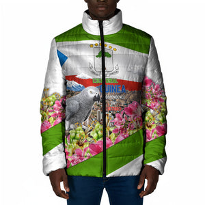 Equatorial Guinea Independence Day Parrot Padded Jacket Patriotic Flag Coat Of Arms Tropical Floral