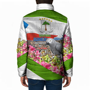 Equatorial Guinea Independence Day Parrot Padded Jacket Patriotic Flag Coat Of Arms Tropical Floral