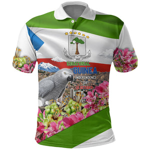 Equatorial Guinea Independence Day Parrot Polo Shirt Patriotic Flag Coat Of Arms Tropical Floral