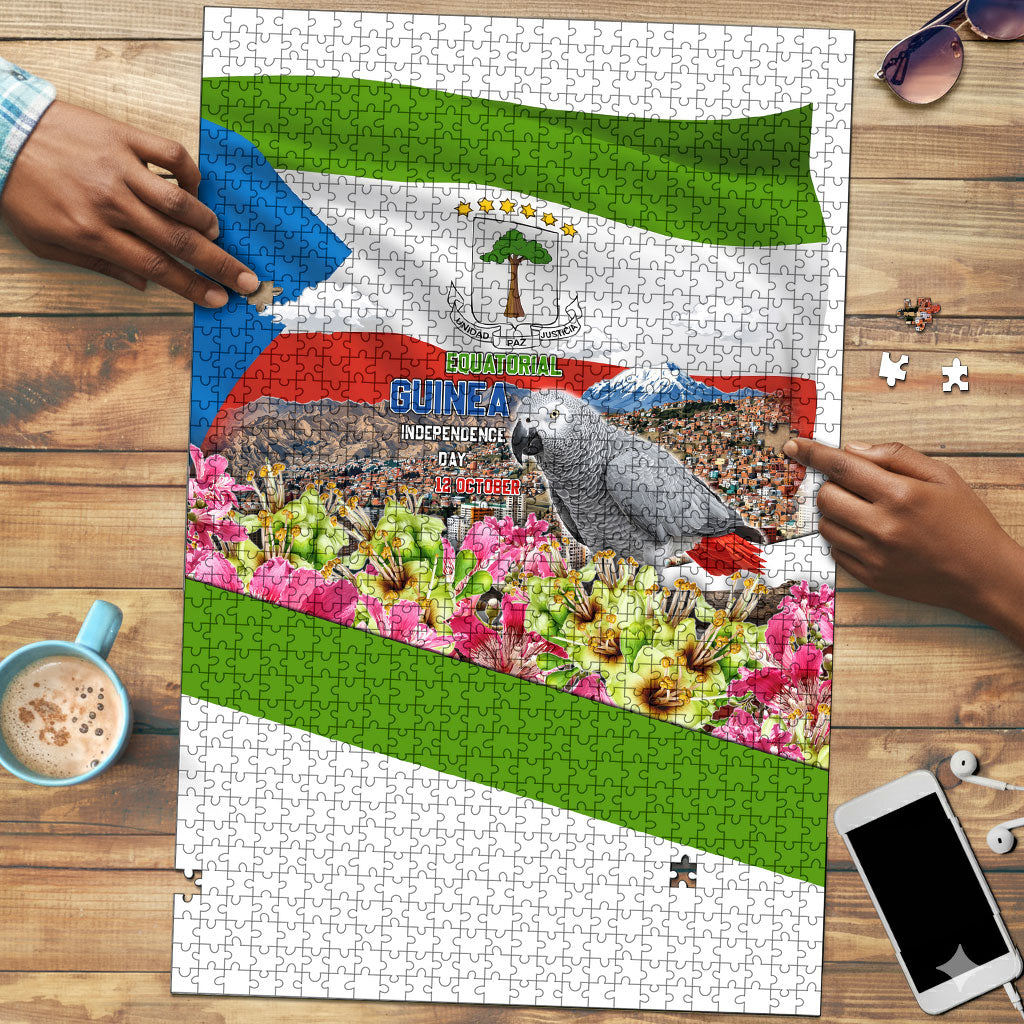 Equatorial Guinea Independence Day Parrot Puzzle Patriotic Flag Coat Of Arms Tropical Floral