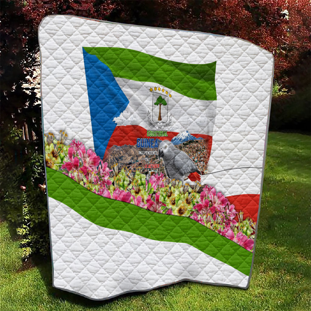 Equatorial Guinea Independence Day Parrot Quilt Patriotic Flag Coat Of Arms Tropical Floral