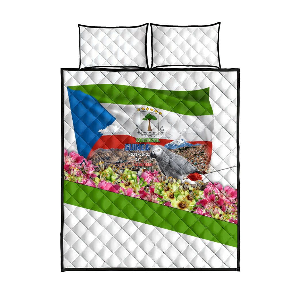 Equatorial Guinea Independence Day Parrot Quilt Bed Set Patriotic Flag Coat Of Arms Tropical Floral