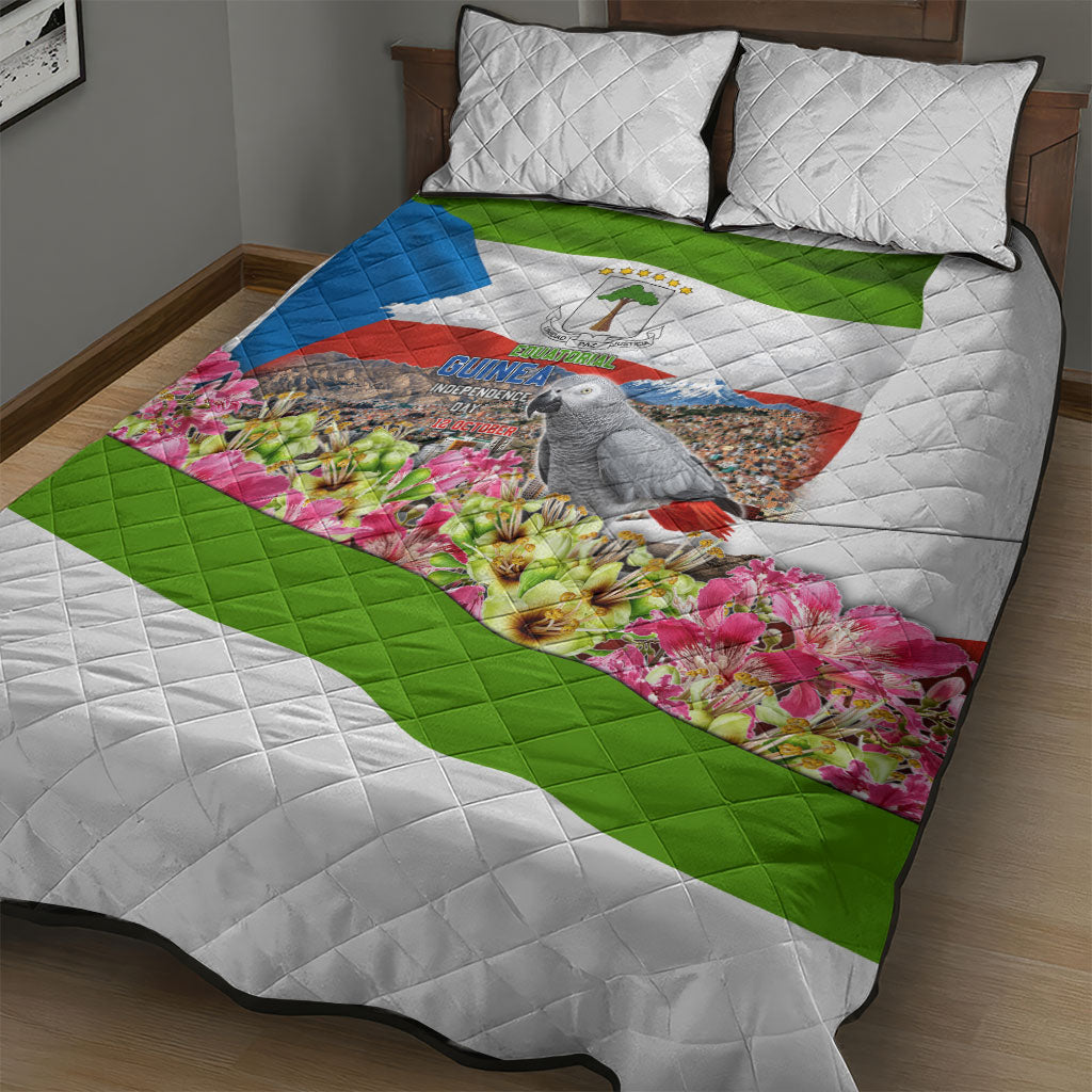 Equatorial Guinea Independence Day Parrot Quilt Bed Set Patriotic Flag Coat Of Arms Tropical Floral