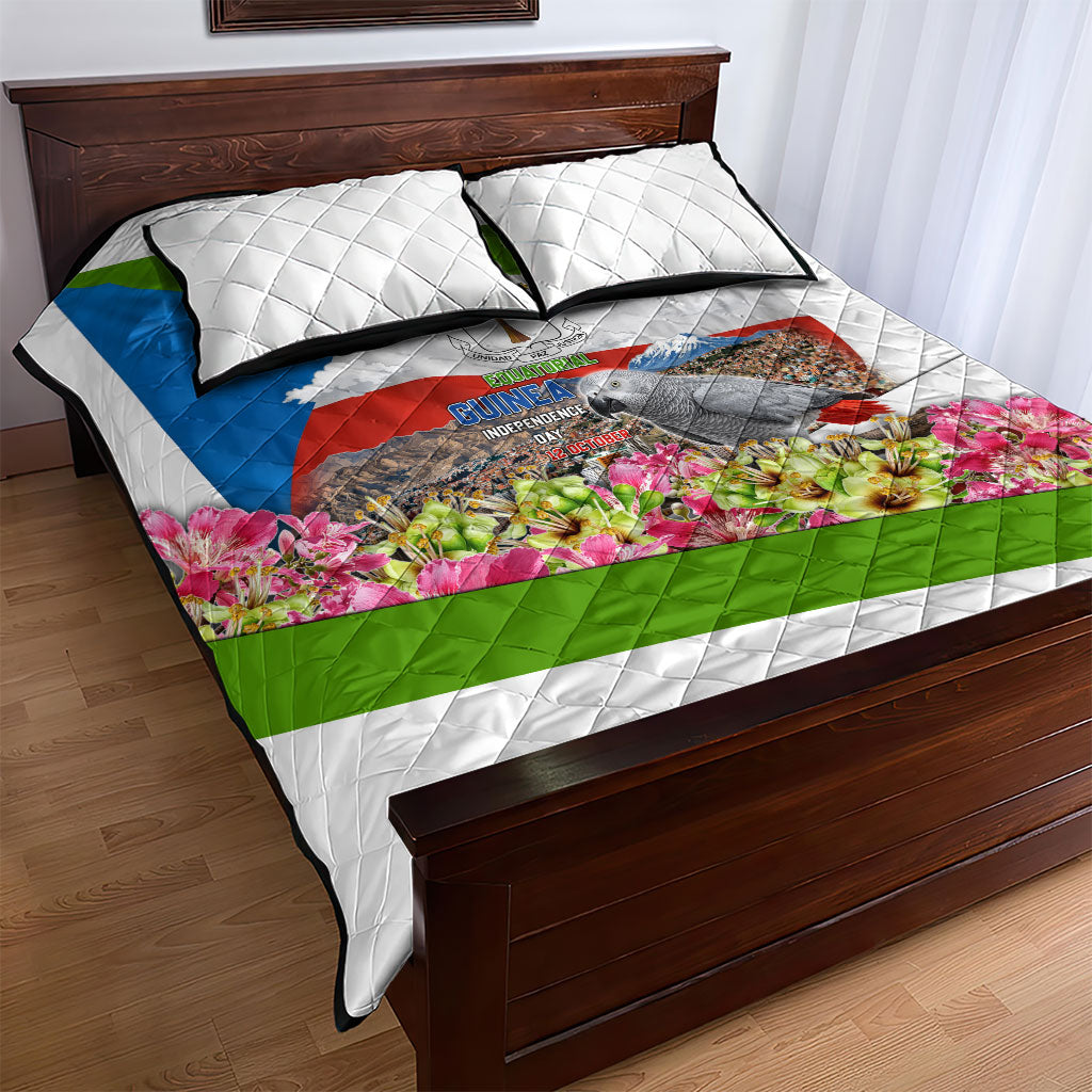 Equatorial Guinea Independence Day Parrot Quilt Bed Set Patriotic Flag Coat Of Arms Tropical Floral