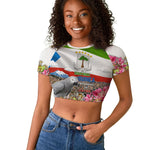 Equatorial Guinea Independence Day Parrot Raglan Cropped T shirt Patriotic Flag Coat Of Arms Tropical Floral