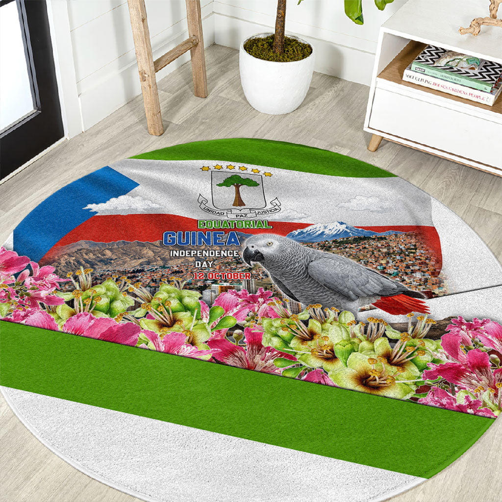 Equatorial Guinea Independence Day Parrot Round Carpet Patriotic Flag Coat Of Arms Tropical Floral